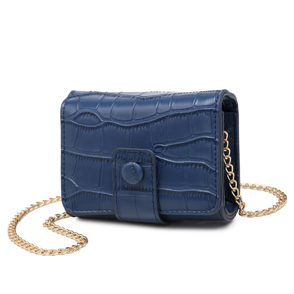 Blue crocodile pattern crossbody bag with gold chain strap, FashionRay trendy accessory