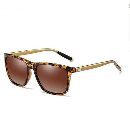 Tortoiseshell square sunglasses with gold arms and brown lenses from FashionRay