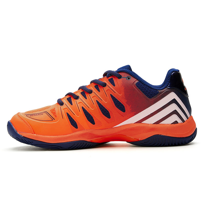 FashionRay bright orange and navy athletic sneaker with bold white stripes