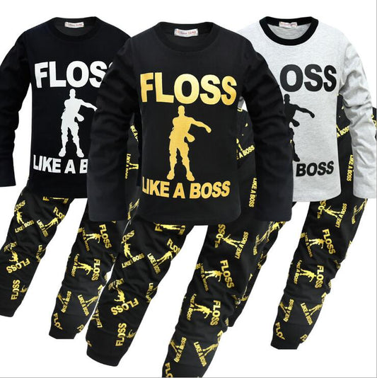 Kids' matching sets with 'FLOSS LIKE A BOSS' slogan, trendy dance graphic, FashionRay style