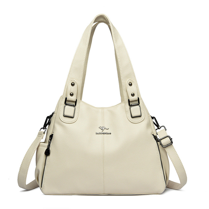 FashionRay cream tote bag with buckled handles and detachable strap, trendy and affordable