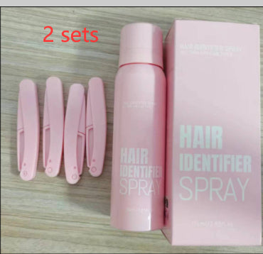 FashionRay pink hair identifier spray set with clips on wooden surface, beauty hair tool kit