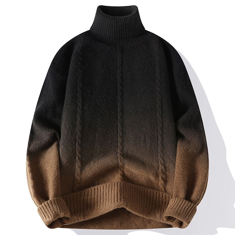 FashionRay brown and black gradient turtleneck sweater with cable knit details