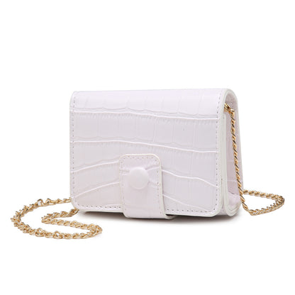 White crocodile-texture crossbody bag with gold chain from FashionRay