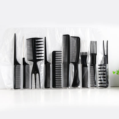 Set of black hair styling combs and picks on white background, FashionRay accessories