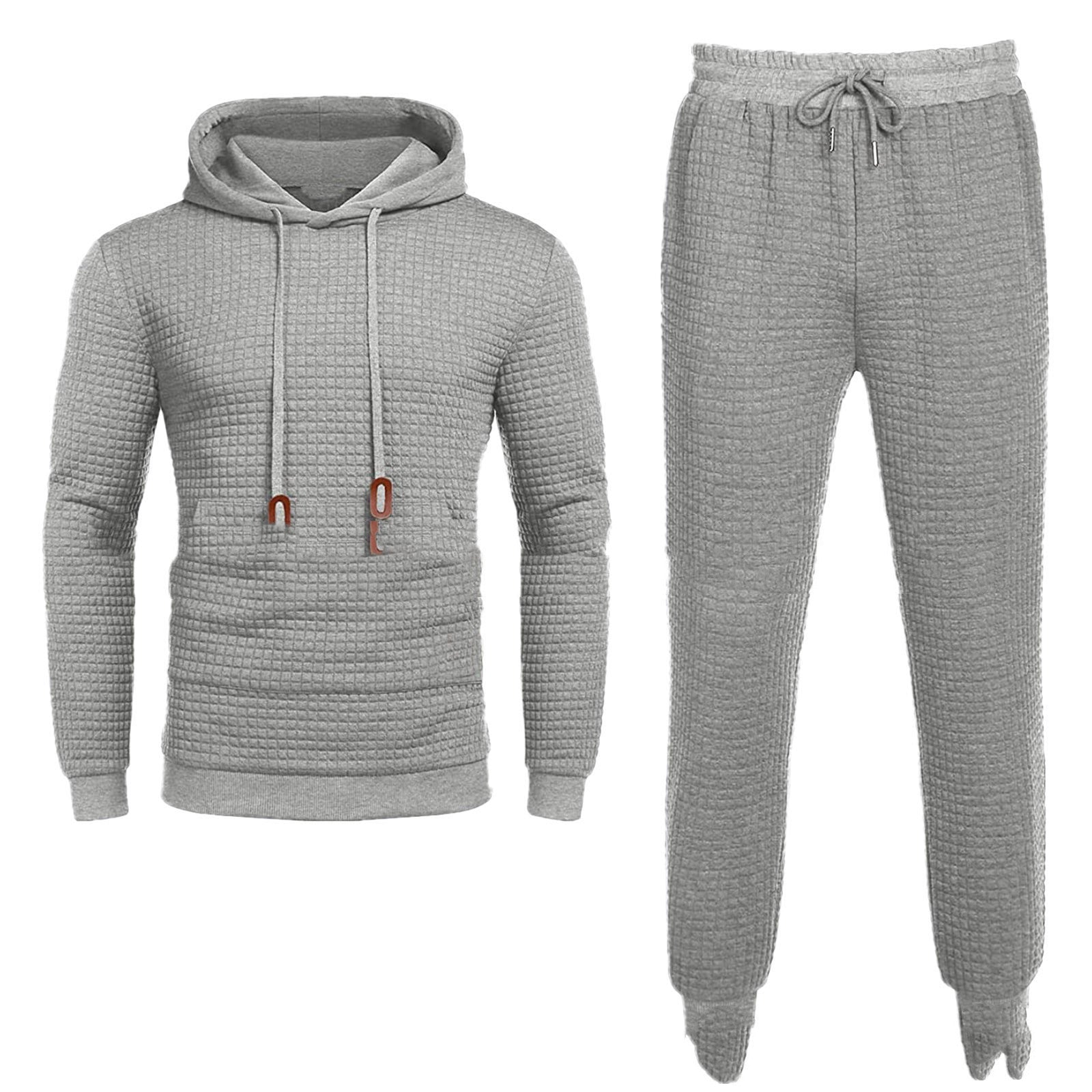Gray waffle knit hoodie and jogger set, trendy loungewear from FashionRay