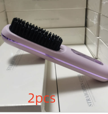 Purple electric hair straightening brush on boxed display, 2pcs set, FashionRay beauty tool