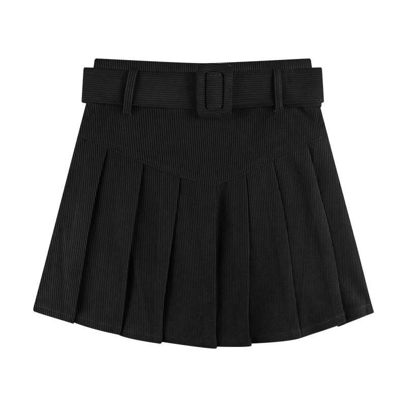Black pleated mini skirt with belt, trendy and stylish, FashionRay women's fashion