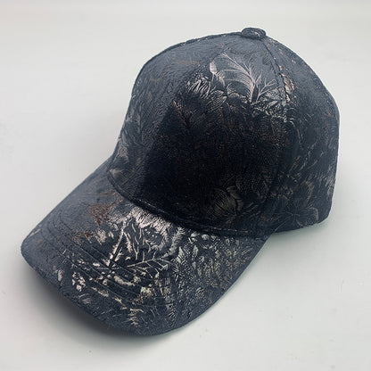 Black floral patterned baseball cap on white background, trendy FashionRay accessory