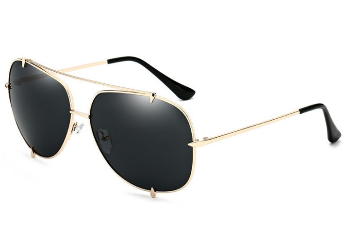 Trendy black aviator sunglasses with gold metal frame, FashionRay eyewear style