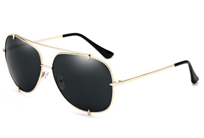 Trendy black aviator sunglasses with gold metal frame, FashionRay eyewear style