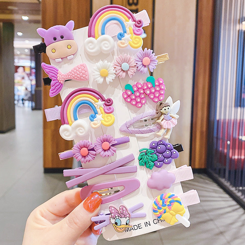 Colorful cute hair clips with rainbows, animals, flowers, and cartoon designs from FashionRay