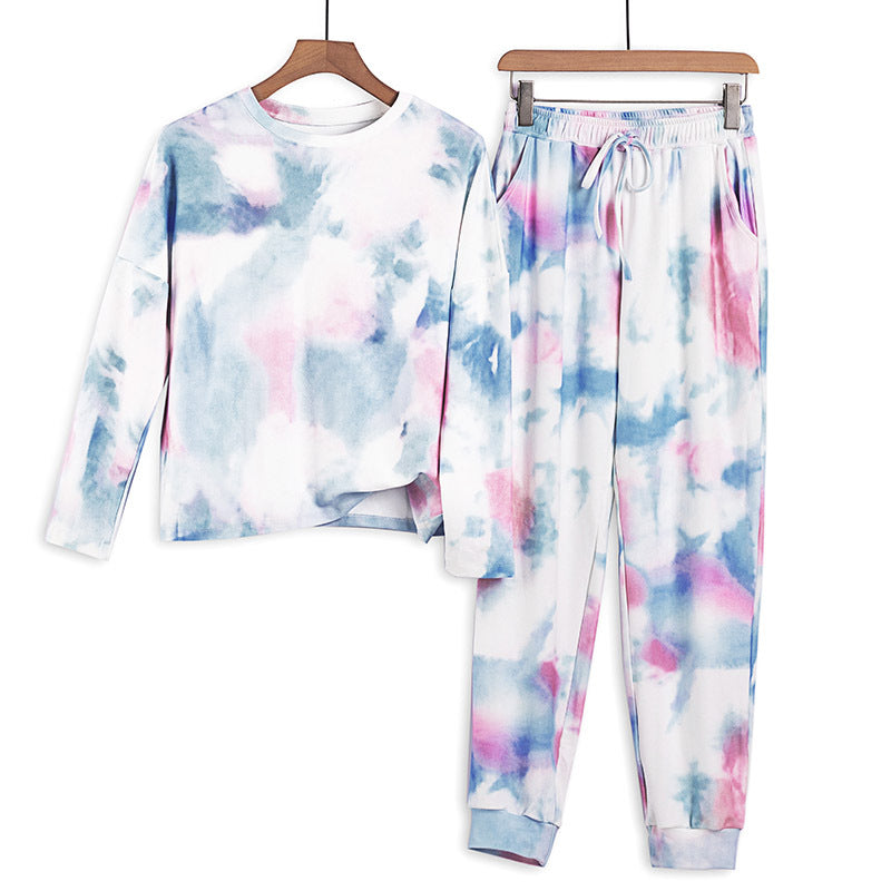 FashionRay tie-dye loungewear set with long sleeve top and jogger pants in pastel blue and pink