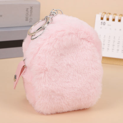 Soft pink faux fur mini backpack keychain with silver hardware, FashionRay accessory
