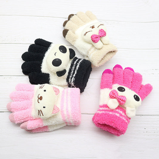Cute animal-themed winter gloves for kids in panda, cat, and bear designs, FashionRay