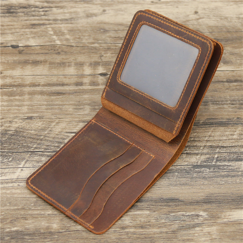 Vintage brown leather wallet with card slots on rustic wood, FashionRay trendy accessory