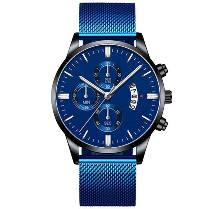 FashionRay trendy men's blue chronograph watch with mesh band and stylish dial