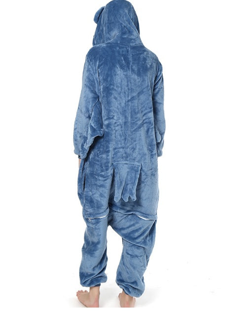 Person wearing a blue plush animal onesie, cozy loungewear from FashionRay