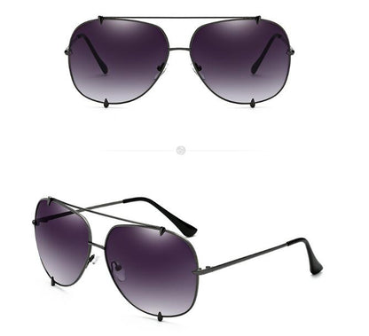 FashionRay black aviator sunglasses with gradient purple lenses on white background