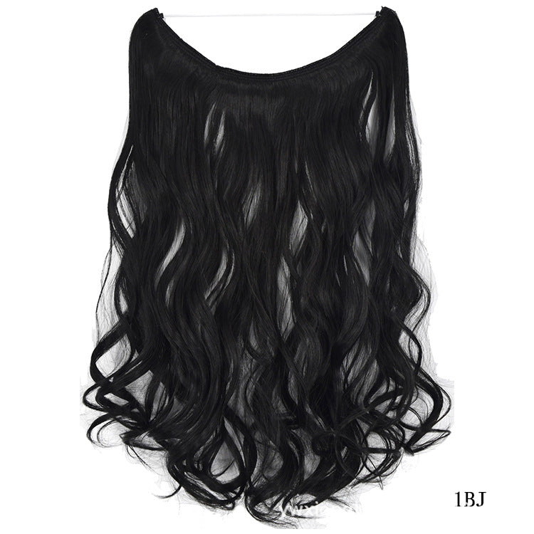 Long black wavy synthetic hair extension piece, FashionRay accessory on white background