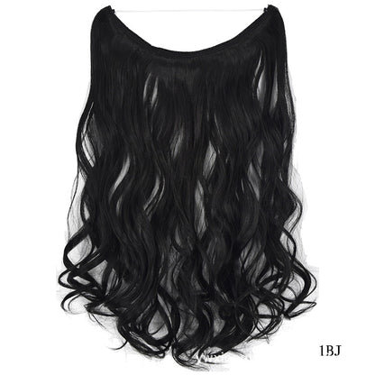 Long black wavy synthetic hair extension piece, FashionRay accessory on white background