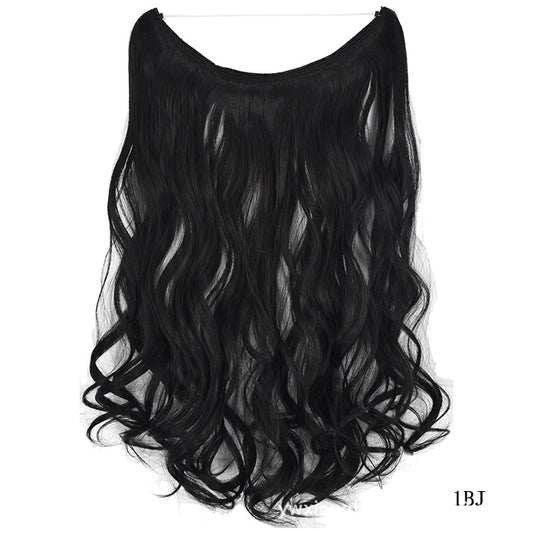 Long black wavy synthetic hair extension piece, FashionRay accessory on white background
