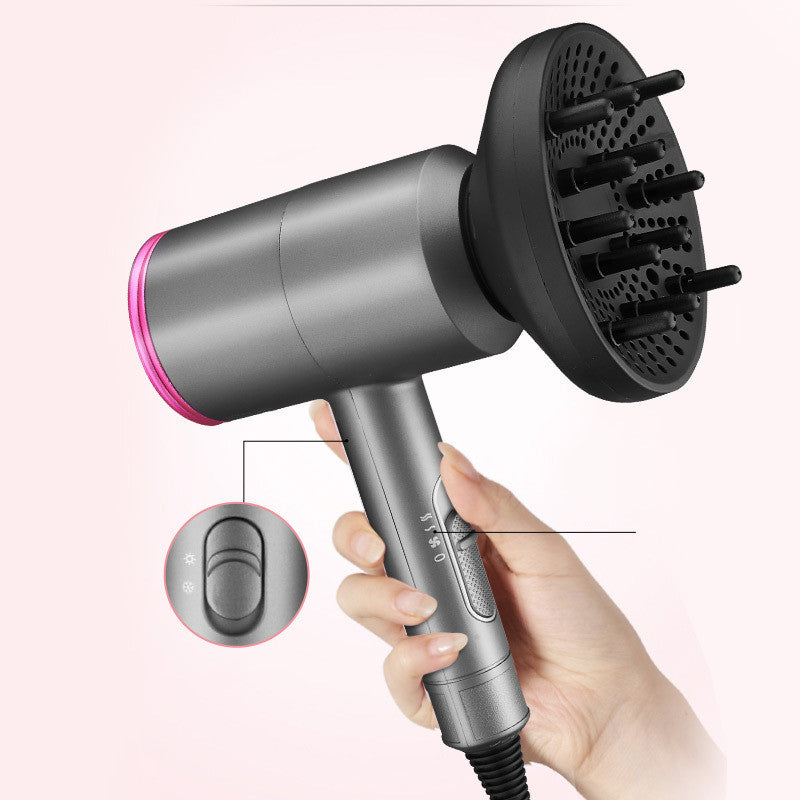 FashionRay modern gray hair dryer with diffuser attachment held in hand, close-up view