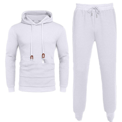 White textured hoodie and jogger lounge set, comfortable fashion from FashionRay