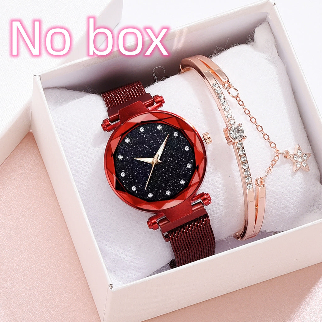 Red glitter watch and rose gold bracelet set from FashionRay in a gift box, no box included