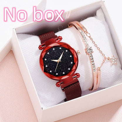 Red glitter watch and rose gold bracelet set from FashionRay in a gift box, no box included
