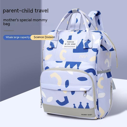 FashionRay pastel blue mommy backpack for parent-child travel with large capacity design.