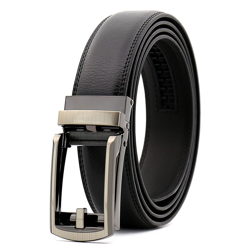 Black leather belt with silver buckle, FashionRay modern men's accessory