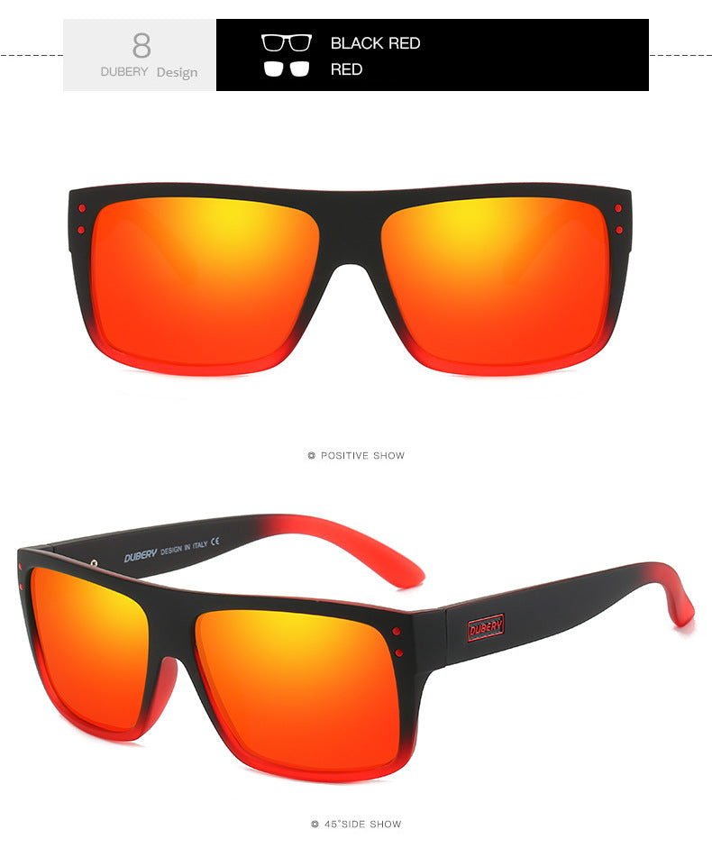 FashionRay black and red sunglasses with orange mirrored lenses, bold modern design