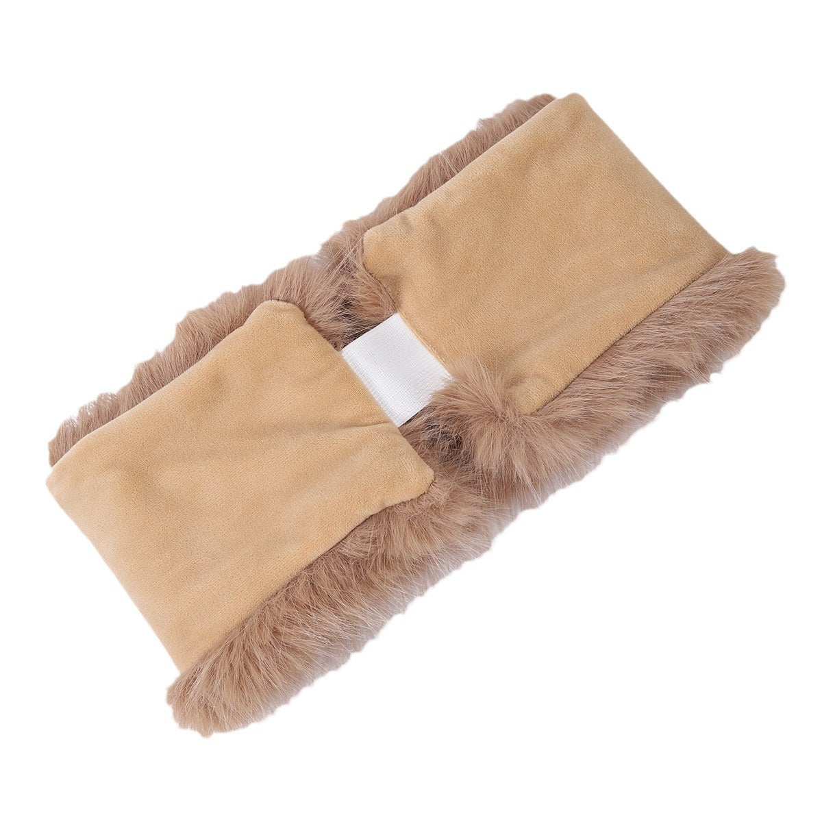 Beige faux fur fashion headband with soft suede detail, cozy winter accessory from FashionRay