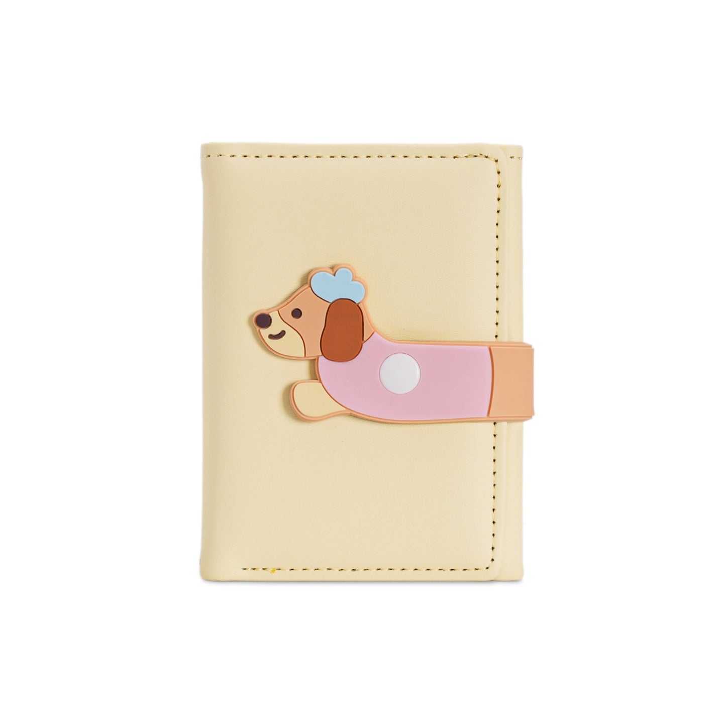 Cream wallet with cute cartoon dog clasp in pastel colors, FashionRay trendy accessory
