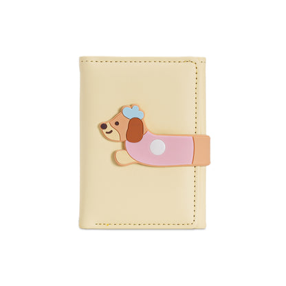 Cream wallet with cute cartoon dog clasp in pastel colors, FashionRay trendy accessory