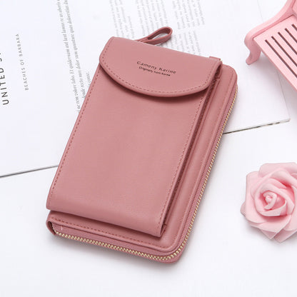 Pink faux leather wallet and phone pouch with gold zipper, FashionRay stylish accessory