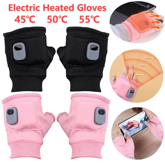 Electric heated gloves in black and pink, touch screen friendly, adjustable warmth, FashionRay