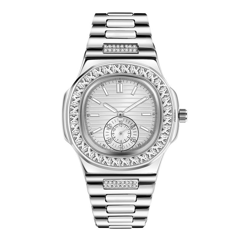 Luxury silver wristwatch with diamond accents on band and bezel, FashionRay trendy accessory