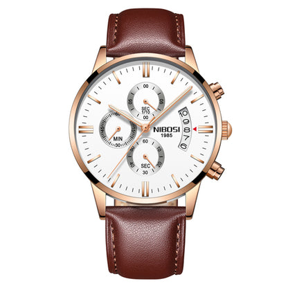 Men's luxury wristwatch with brown leather strap and white dial, FashionRay accessory