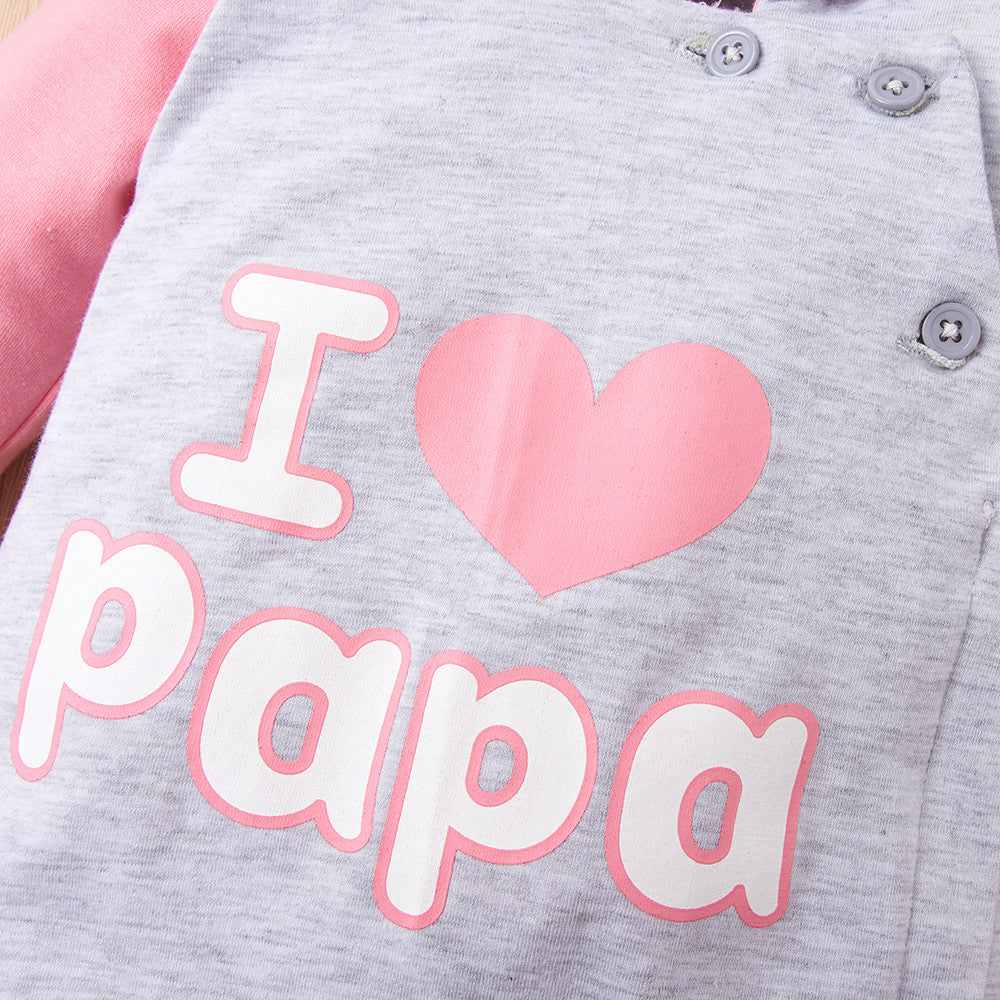 Gray and pink baby romper with 'I love papa' text, FashionRay trendy kids clothing