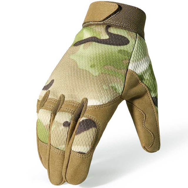 FashionRay camouflage tactical glove in green and tan, durable outdoor design, comfort fit