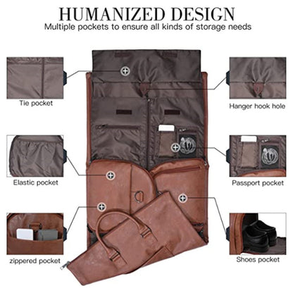 FashionRay luggage bag with multiple storage pockets, including tie, passport, shoes, and zippered compartments, ideal for travel and organized packing.