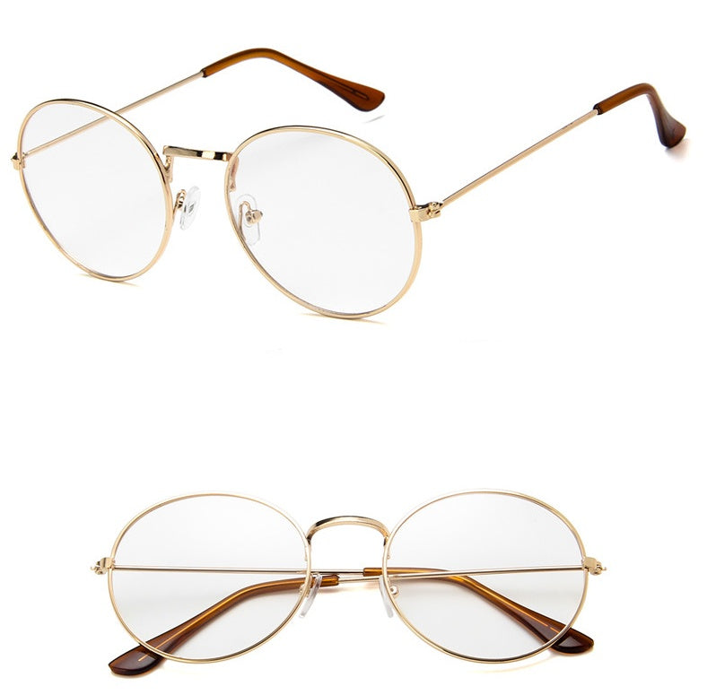 Round gold metal eyeglasses with clear lenses, classic and stylish, FashionRay eyewear
