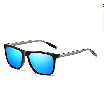 Trendy black frame sunglasses with blue mirrored lenses, FashionRay modern accessory