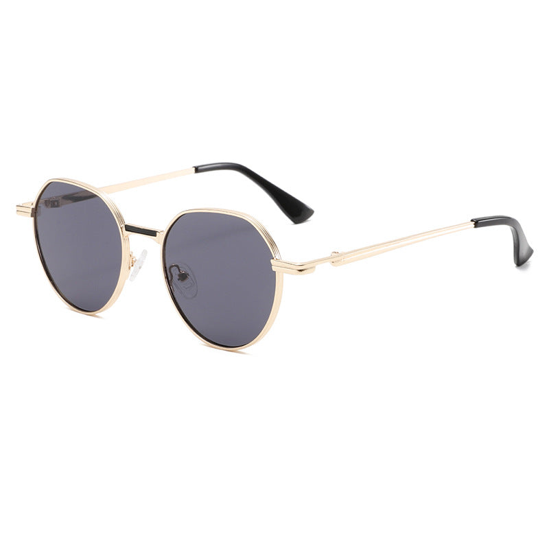 Trendy round gold metal sunglasses with dark lenses, FashionRay modern eyewear