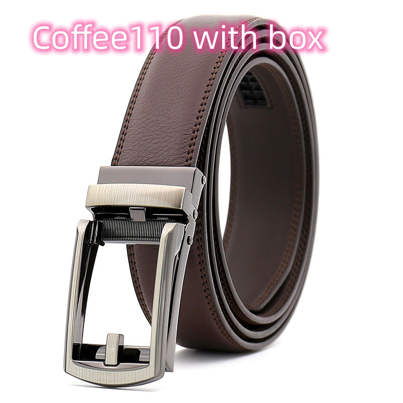 FashionRay brown leather belt with metallic buckle, labeled Coffee110, affordable men's accessory