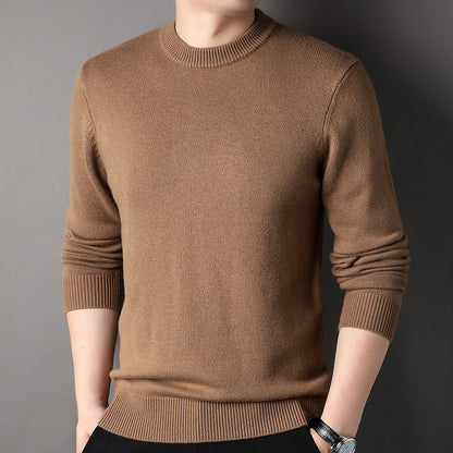 Men's brown knit sweater by FashionRay, long sleeves, ribbed cuffs, casual style