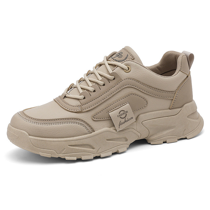 Beige chunky sneaker with FashionRay branding, lace-up design, and thick sole on white background