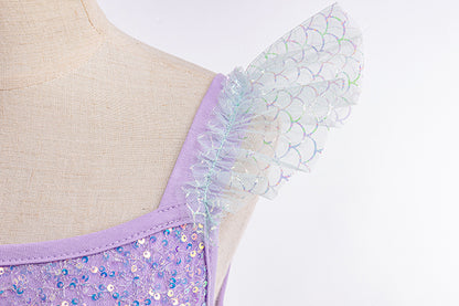 Sequin lilac dress with mesh scale sleeve detail, FashionRay trendy girls' fashion